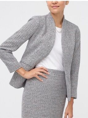 J Crew Factory Gray Herringbone Broadway Lined Blazer Jacket 12 Wool Preppy
